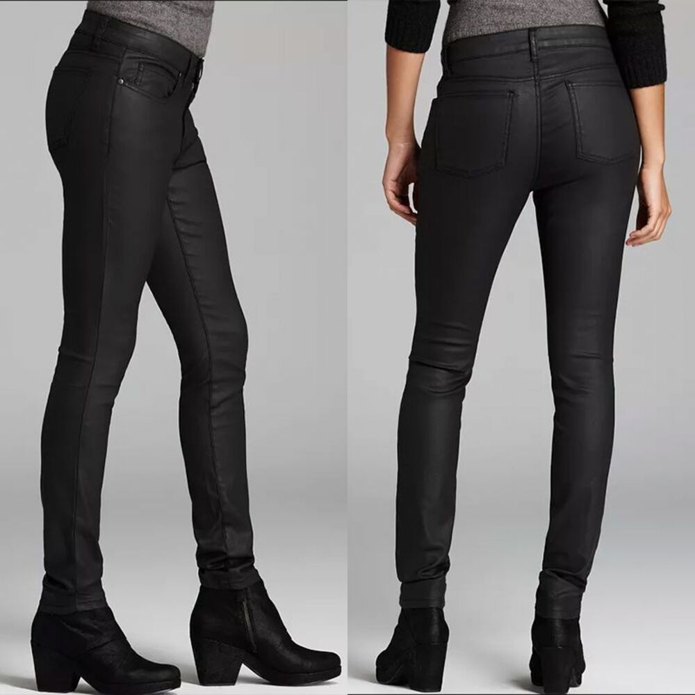 EILEEN FISHER Black Waxed Coated‎ Organic Cotton Stretch Denim Size 6